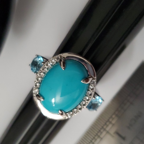 Vintage Jewelry - Sterling Silver 925 Turquoise Turquoise Halo Topaz Ring